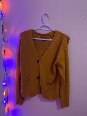 Yellow Oversized Cozy V-neck Cardigan